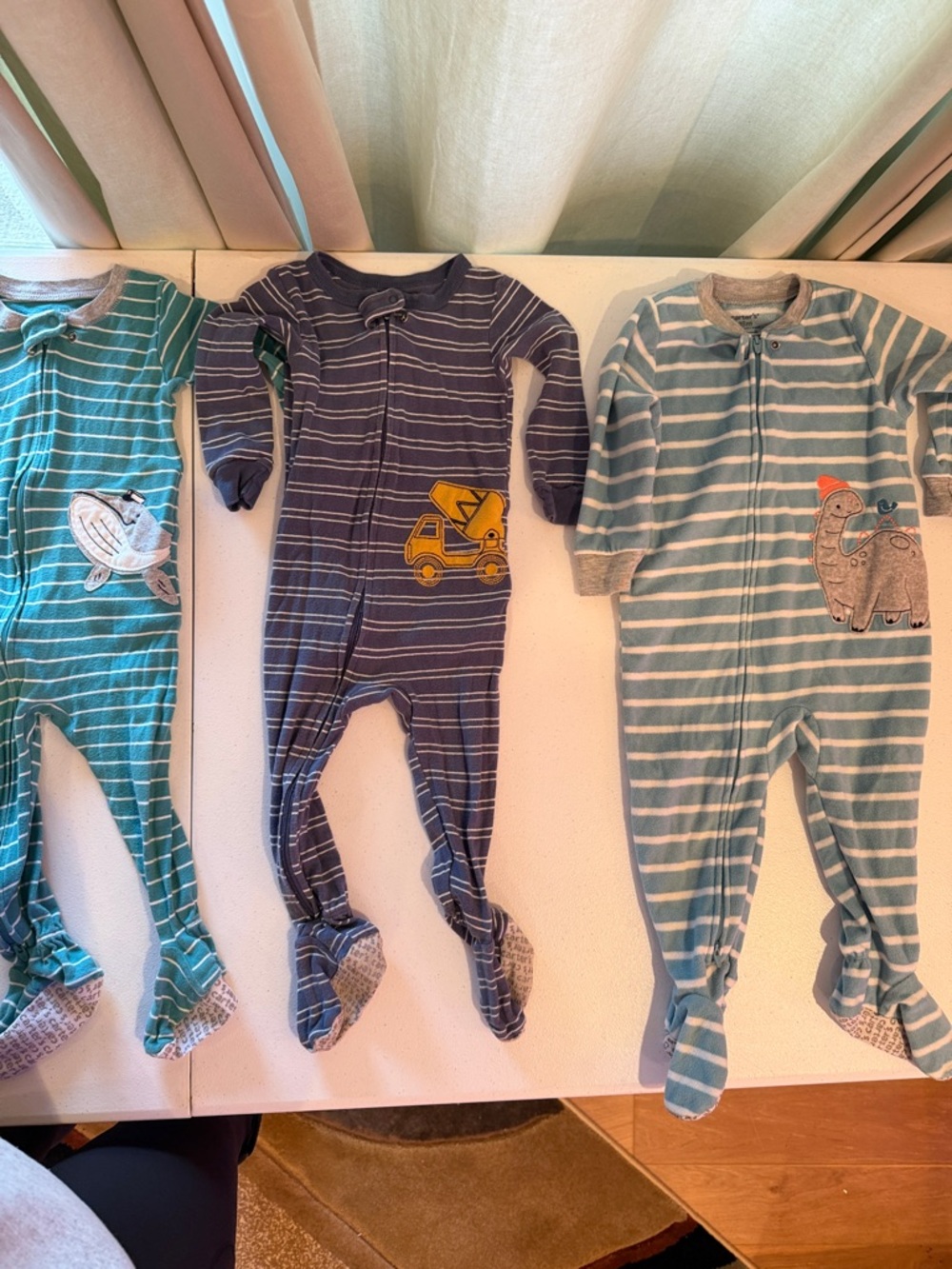 Bundle of One-Piece Pajama.  2 cotton 1 fleece. 18 months